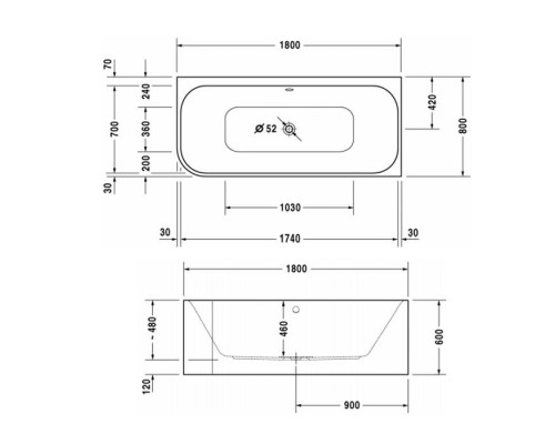 Duravit Happy D.2 Ванна 180х80x60см, угол справа, с интегрированной акриловой панелью DX и ножками, с двумя наклонами для спины. Санитарный акрил 5 мм., цвет: белый. 791219000001000,  700317000000000