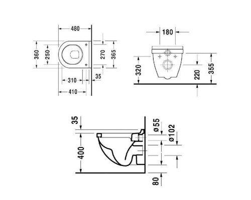 Duravit Starck 3 Унитаз подвесной Сompact, укороченная модель 36x48.5см, цвет: белый. 2202090000