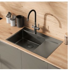 Кухонная мойка Lemark KEZADRA 780L прямоугольная с крылом из нержавеющей стали (чаша СЛЕВА) цвет: Графит