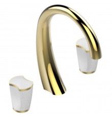 THG Infini Porcelaine Blanche Смеситель для раковины, на 3 отв., для увеличенных по толщине столешниц, с донным клапаном, цвет: Matt gold PVD. U2D-H53-151M