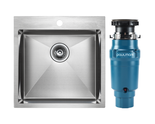 Комплект Мойка Paulmark Kroner PM215151-BS брашированная нержавеющая сталь + Измельчитель Intenso