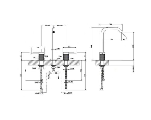 Gessi Cesello Смеситель для раковины на 3 отверстия, без донного клапана, цвет: шлифованная сталь. 54411#239