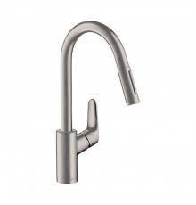 Hansgrohe Focus M41 Смеситель  для кухни на 1 отв, поворотный излив: 22см с вытяжным душем, 2jet, h:22.6см, sBox, цвет: нержавейка. 73880800