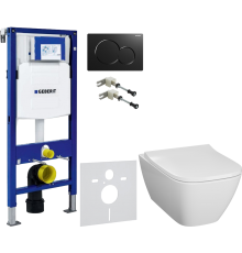 Комплект Унитаз подвесной Geberit Smyle Square 500.683.01.1 с крышкой-сиденьем с микролифтом + Крепления Duofix 111.815.00.1 к стене + Шумоизоляция 156.050.00.1 + Инсталляция UP 320 111.300.00.5 + Кнопка Sigma 01 115.770.DW.5 черная