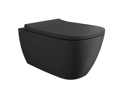 Alice Wunder Унитаз 53х31см., подвесной, безободковый, смыв aliflush+, с сиденьем и крышкой с микролифтом, с креплением Fischer WB-KliX, цвет: чёрный матовый. 45000108SET