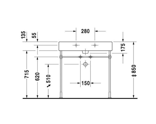 Duravit Vero Консоль металлическая с раковиной 80x47см, на 1 отв, напольная, цвет: белый/хром. 0030661000,  0454800000
