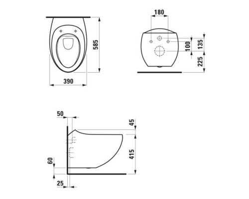 Laufen Alessi One Унитаз подвесной 58х39см, безободковый, покрытие LLC, цвет: белый матовый. 8.2097.1.757.000.1