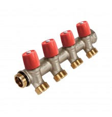 Коллектор HENCO VBS с красными вентилями, 3/4 НР под евроконус, 3/4- 4xEK VBS050504-RO