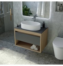 Тумба с раковиной Teymi Ritta 65, дуб эврика, матовый графит, раковина Iva 52