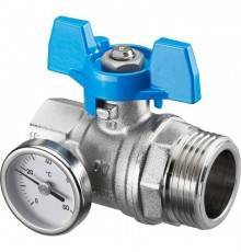 Кран шаровой Oventrop муфтовый BP 3/4 х НР 1 с термометром 0-80°C, с синей ручкой бабочкой (1406583)