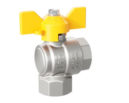 Краны шаровые Кран шаровой латунный угловой LD Pride 47.15.В-В.У.Б GAS Ду15, Ру40, ручка бабочка LD 47.250.15