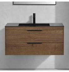 Тумба с раковиной Vincea Chiara 2D 100, 2 ящика, дуб табак, с черной раковиной