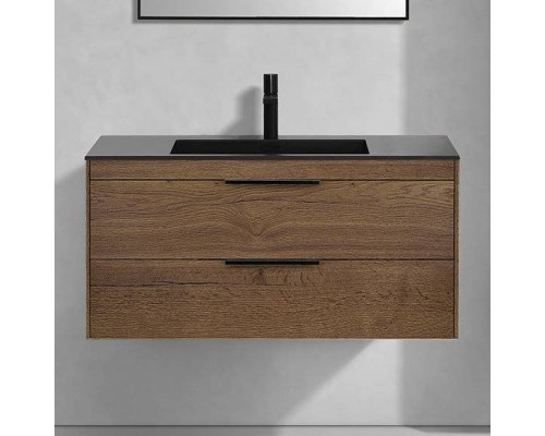Тумба с раковиной Vincea Chiara 2D 100, 2 ящика, дуб табак, с черной раковиной