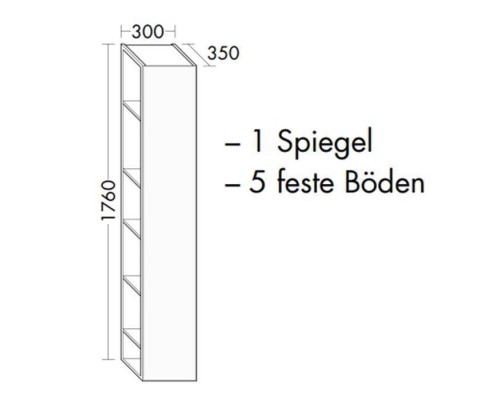 Burgbad Sys30 Шкаф 30х35х176см., подвесной, 1 дверка зеркальная, 5 полок, Sx, цвет: белый глянцевый. SPGH030L461