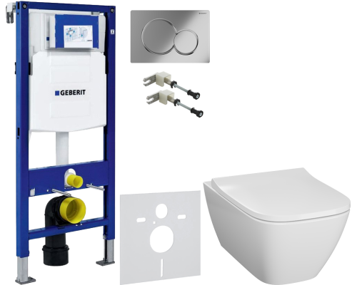 Комплект Унитаз подвесной Geberit Smyle Square 500.683.01.1 с крышкой-сиденьем с микролифтом + Крепления Duofix 111.815.00.1 к стене + Шумоизоляция 156.050.00.1 + Инсталляция UP 320 111.300.00.5 + Кнопка Sigma 01 115.770.21.5 хром