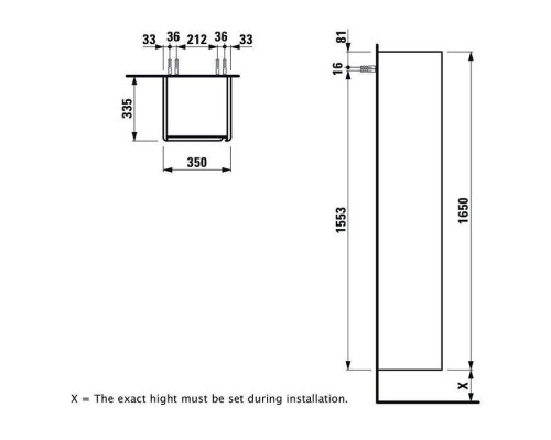 Laufen Base FOR INO Высокий шкаф 35x33x165см, 1 дверца, ручки из анодированного алюминия, SX, 1 фиксированная полка и 4 стеклянных, цвет: светлый вяз. 4.0303.1.110.262.1