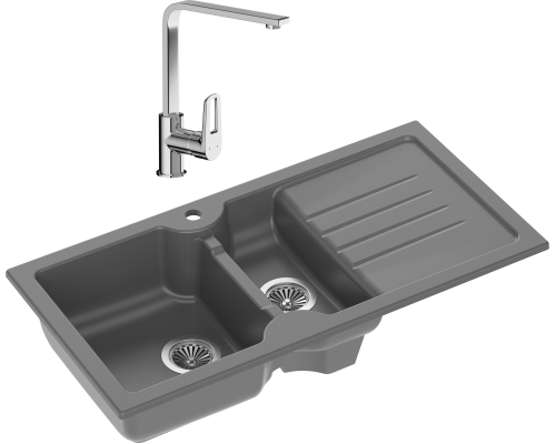 Комплект Мойка кухонная Domaci Сиена 54100-112 антрацит + Смеситель STWORKI HDA3338XH