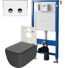 Комплект Унитаз подвесной Point Меркурий PN41831GM + Инсталляция PN45121 пневматическая + Кнопка Венера PN44071WC белая, хром