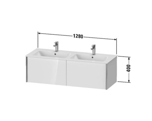 Duravit XViu Тумба подвесная 128x48x40см, с двойной раковиной, 2 ящика, цвет: walnut dark/черный матовый. 2336130000, XV40290B221 Duravit XViu Тумба подвесная 128x48x40см, с двойной раковиной, 2 ящика, цвет: walnut dark/черный матовый. 2336130000, XV40290B221