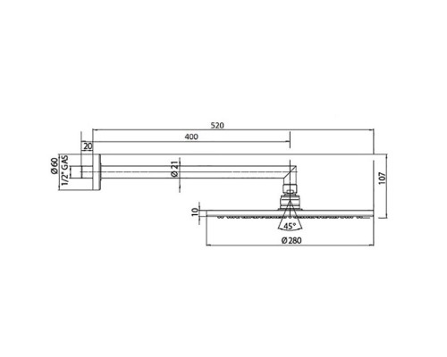 Bossini Верхний душ COSMO 280х280 мм, с кронштейном 400 мм, хром. H69598I.030 Bossini Верхний душ COSMO 280х280 мм, с кронштейном 400 мм, хром. H69598I.030