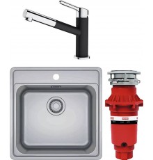 Комплект Мойка Franke Bell BCX 610-42 TL нержавеющая сталь + Смеситель Orbit 115.0623.057 хром, оникс + Измельчитель Turbo Elite TE-75S с пневмокнопкой