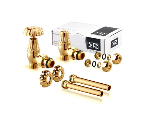 Комплект вентилей с трубками SR Rubinetterie серия Floral Old Style 1/2угловой цвет Золото A339-1500DE15