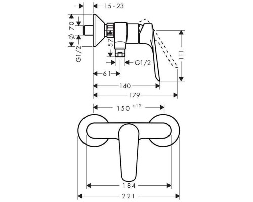 Hansgrohe Logis E смеситель для душа, настенный, цвет: хром. 71602000