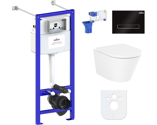 Комплект Lavinia Boho Унитаз подвесной Biore Compacto Rimless 3304101C + Крышка-сиденье Biore 33290420 с микролифтом + Инсталляция RelFix 38010020 + Кнопка RelFix 3805003B глянцевая черная, хром + Дозатор RelFix 38040010