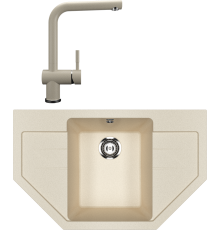 Комплект Мойка кухонная Ulgran U-609 -328 бежевая + Смеситель U-022 бежевый
