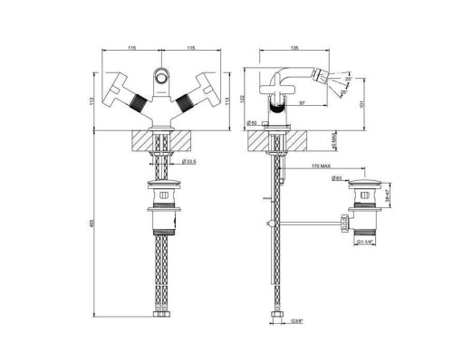 Gessi Inciso Смеситель для биде, однорычажный, с донным клапаном на 1 1/4, соединительные шланги на 3/8, цвет: Black XL. 58127#299