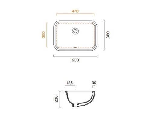 Catalano Italy Раковина 55х38смсм., встраиваемая под столешницу с переливом, цвет: белый глянцевый. 0727550001