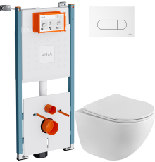 Комплект Унитаз подвесной BelBagno Libero BB11051CH-TOR/SC безободковый + Инсталляция VitrA V-Fix Core 732-5800-01PV + Кнопка Root Round 740-2200 белая глянцевая