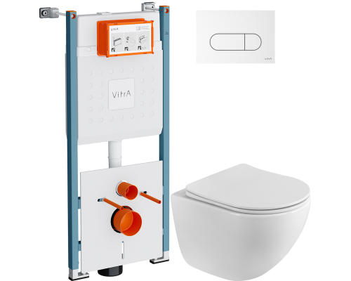 Комплект Унитаз подвесной BelBagno Libero BB11051CH-TOR/SC безободковый + Инсталляция VitrA V-Fix Core 732-5800-01PV + Кнопка Root Round 740-2200 белая глянцевая