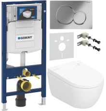 Комплект Умный подвесной Geberit AquaClean Alba безободковый, с биде + Инсталляция Duofix UP 320 111.300.00.5 + Кнопка Sigma 01 115.770.21.5 хром + Звукоизоляция 156.050.00.1 + Крепления 111.815.00.1 к стене