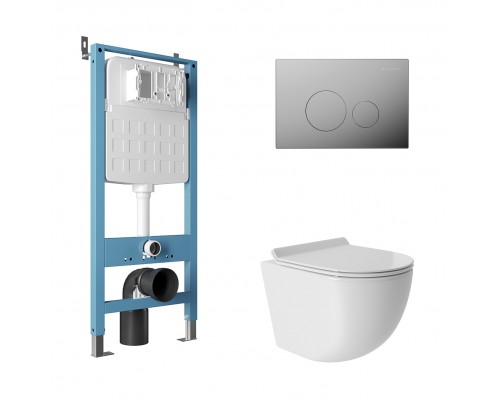 Комплект Aqueduto AQDS169T Унитаз подвесной Ovo безободковый, с микролифтом, смыв Tornado + Система инсталляции для унитазов Tecnica Novo + Кнопка смыва Circulo Novo хром