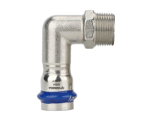 Угольник раструбный Varmega Inox Press с наружной резьбой 15×½ . VM715001504