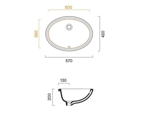 Catalano Italy Раковина 57х42см., встраиваемая под столешницу с переливом, цвет: белый глянцевый. 0727570001