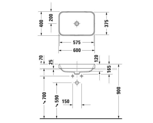 Duravit Happy D.2 Plus Раковина 60х40 см, без отв., без перелива, с выпуском, с керамической крышкой, WonderGliss, цвет: Anthracite matt/белый. 23596061001