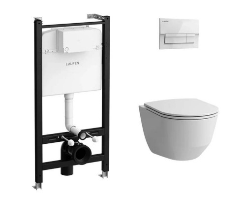 Laufen Pro Унитаз подвесной, безободковый, смыв Rimless, с инсталляционной системой, сиденье с микролифтом, тонкое, клавиша смыва белая. Z.RU93.0.761.6 Laufen Pro Унитаз подвесной, безободковый, смыв Rimless, с инсталляционной системой, сиденье с микролифтом, тонкое, клавиша смыва белая. Z.RU93.0.761.6