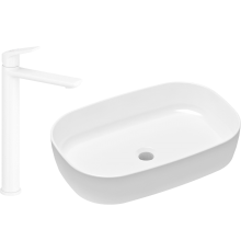 Комплект Раковина Lavinia Boho Bathroom Sink Slim 33311003 + Смеситель Wellsee ICON! for life 182310000 матовый белый