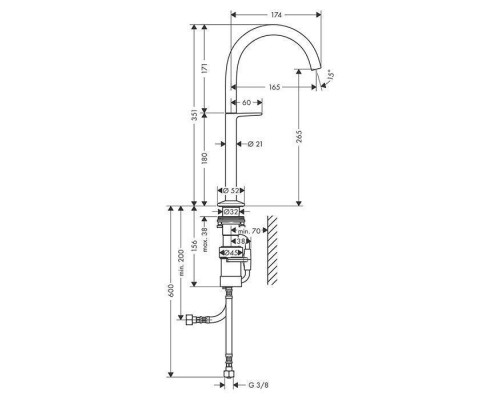 Axor One Смеситель для раковины Sel 260, на 1 отв., высокий, с донным клапаном Push-Open, цвет: полированное золото. 48030990