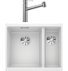 Комплект Мойка кухонная Blanco Subline 340/160-U белая, левая + Смеситель Ambis-S 523119