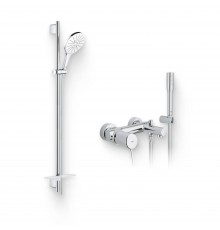 Душевой комплект Смеситель Grohe Concetto 32211001 + Гарнитур Rainshower SmartActive 26594LS0 белая луна
