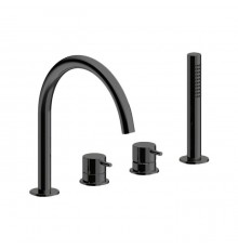 Almar Mixers Смеситель на борт ванны, 4 отв., с ручным душем, цвет: черный металл брашированный PVD. E214006.AB