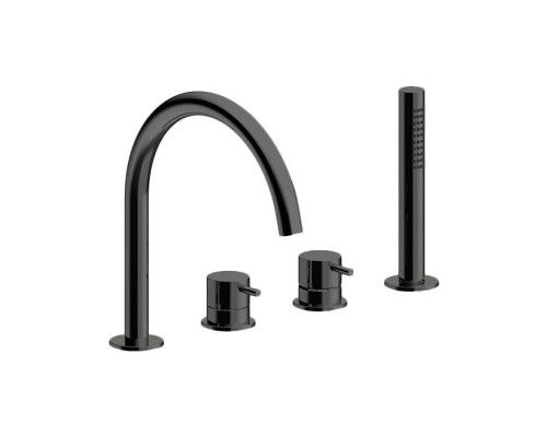 Almar Mixers Смеситель на борт ванны, 4 отв., с ручным душем, цвет: черный металл брашированный PVD. E214006.AB