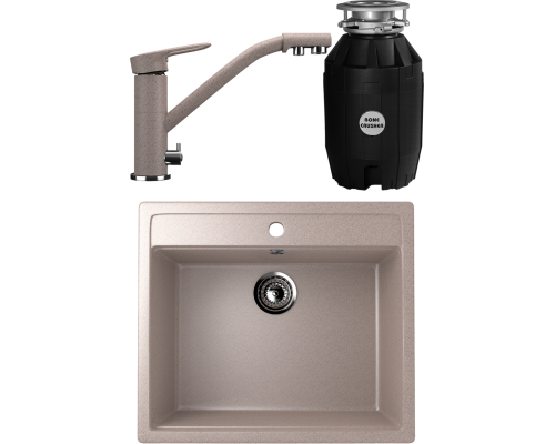 Комплект Мойка кухонная Ulgran U-104 -302 песочная + Смеситель U-010 -302 песочный + Измельчитель Bone Crusher BC 810-AS