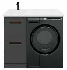Тумба с раковиной SanStar Darko 100 L под стиральную машину дуб вотан, графит софт, раковина Даллас
