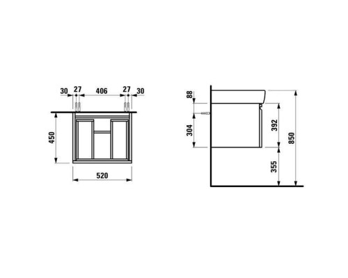 Laufen Pro A Тумба подвесная 52x45cм, с раковиной, цвет: белый матовый. 8.1895.2.000.104.1,  4.8303.4.095.463.1