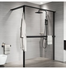 Novellini Kuadra HWS Душевое ограждение 137-140х200cм., с свободным входом, Dx, с полотенцедержателем, стекло прозрачное, цвет: черный матовый. KUADHWSPS140D-1H
