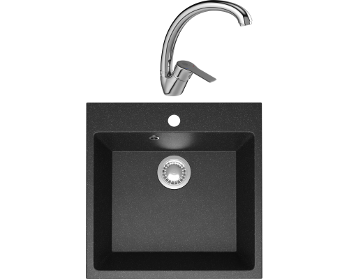 Комплект Мойка кухонная Domaci Болонья М-42-007 антрацит + Смеситель Равенна